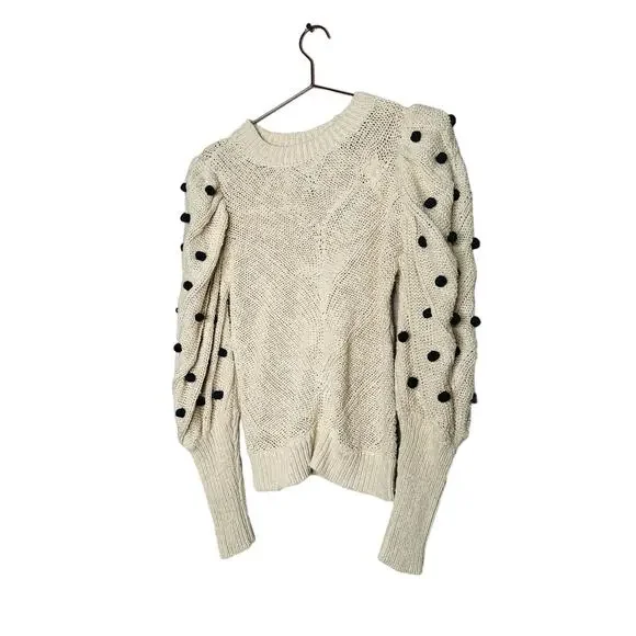 MARIE OLIVER Bridget Knit Bauble Detail Gathered Sleeves 100% Cotton Sweater S - Picture 9 of 14